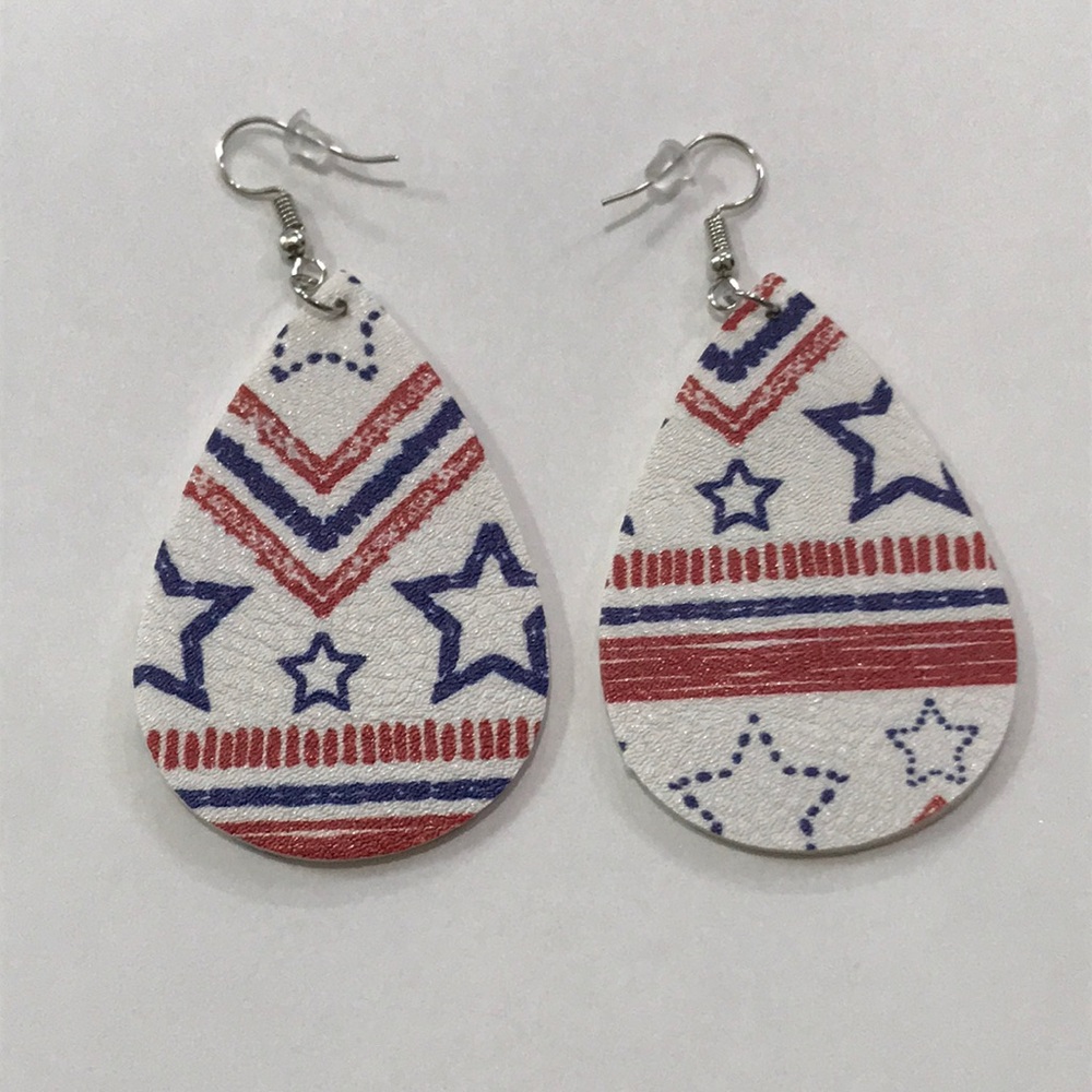 🆕 Red, White, & Blue Faux Leather Earrings